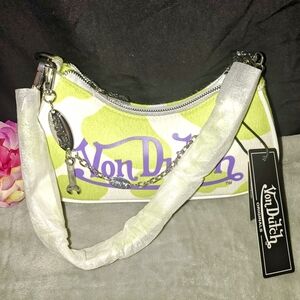 Von Dutch Lime and White Cow Print Shoulder Bag